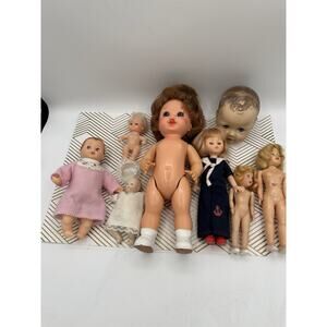 Lot of 8 Vtg Old Plastic Creepy Dolls & 1 Doll Head Halloween Lingerie Lou
